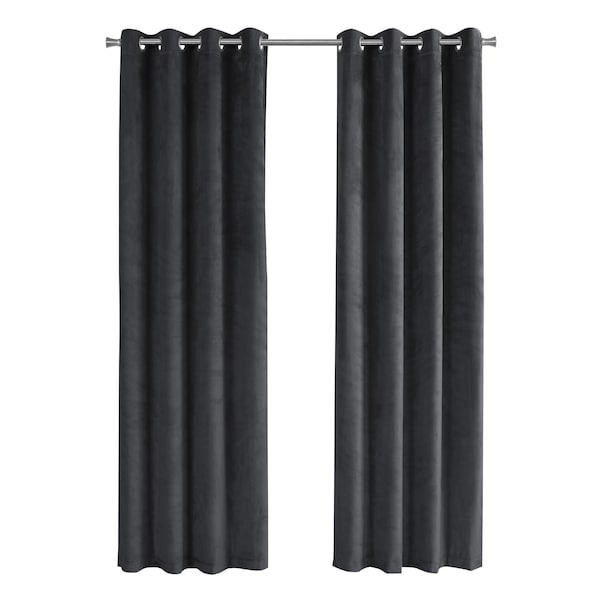 Monarch Specialties Curtain Panel Set, 54"W X 95"L, Grommet, Living Room, Bedroom, Kitchen, Velvet, Grey, PK2 I 9824 - main